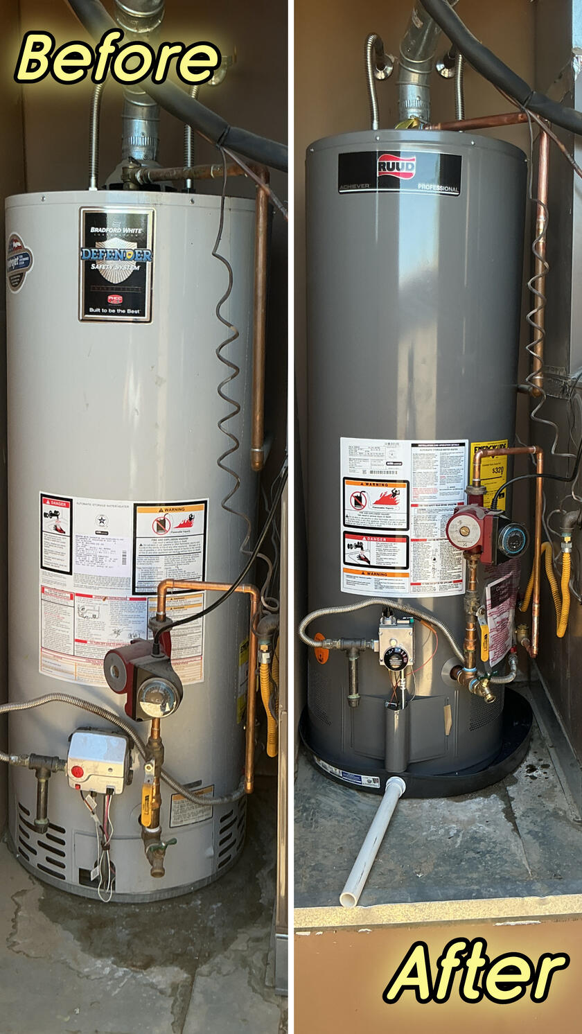 Leaking water heater with no pan in mechanical closet